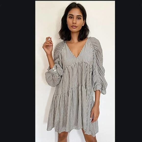 FRAME NWT BOHO BOHEMIAN CASUAL STRIPE DRESS SHIRRED BABYDOLL EMPIRE S - Picture 5 of 9